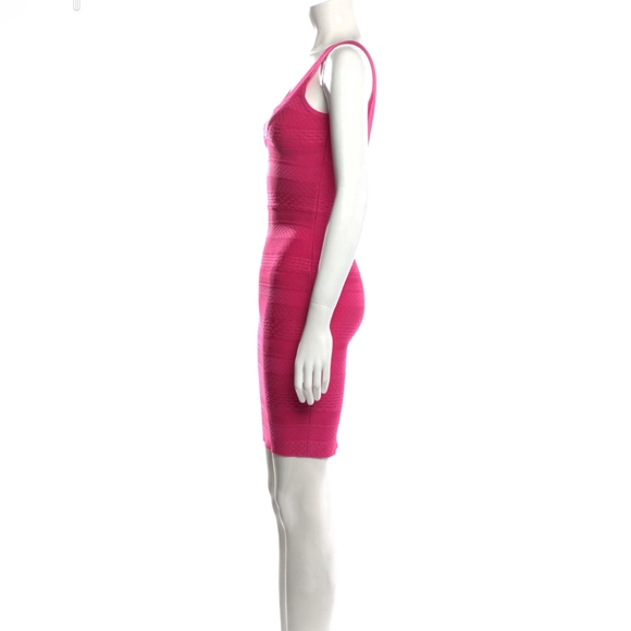 EUC Hot Pink HERVE LEGER Lilykate Mini Dress Small / S $1590 Barbie Neon Bodycon - Picture 2 of 9